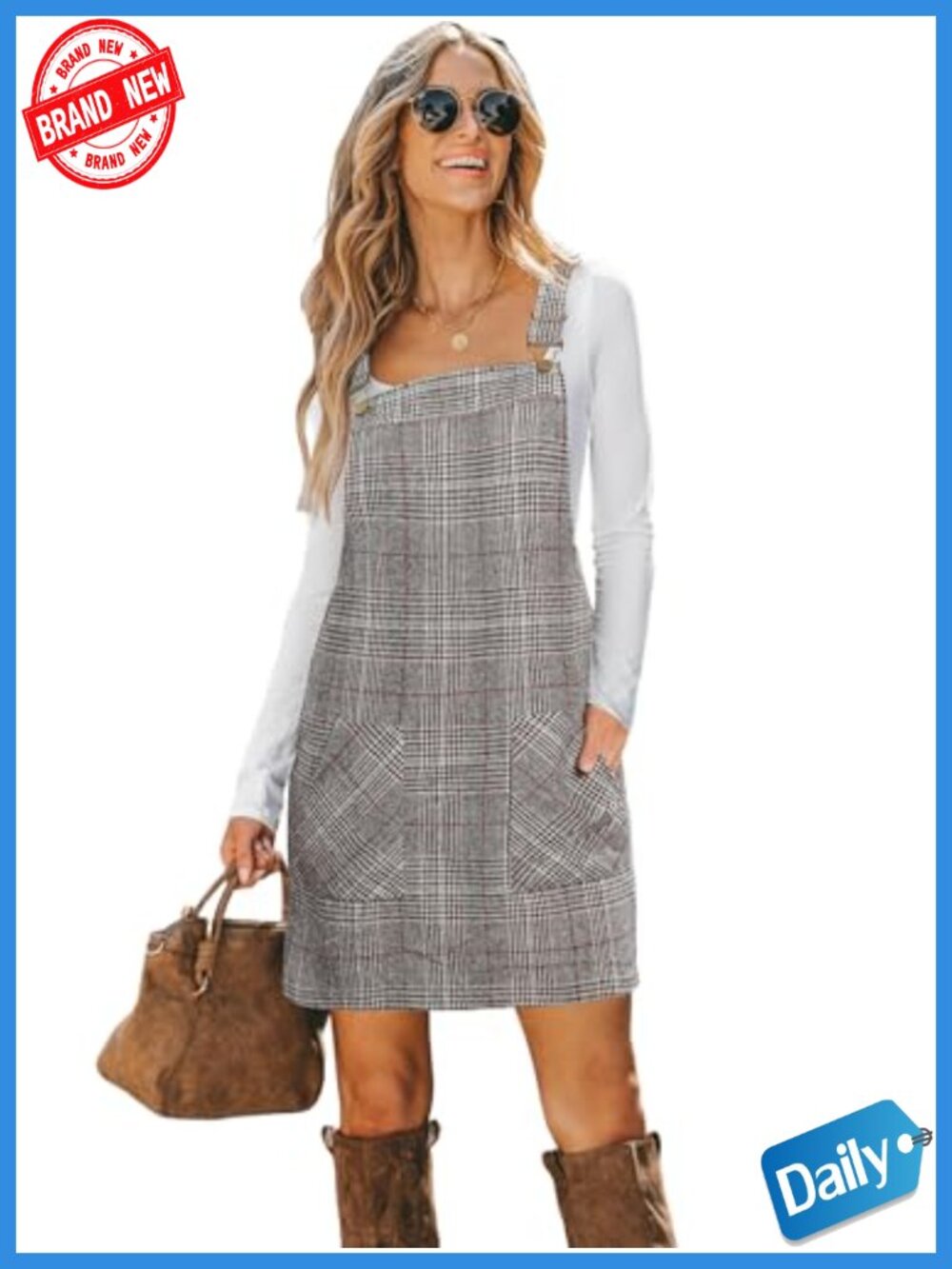 Corduroy Square Neck Wide Strap Overall Mini Dress with Pockets